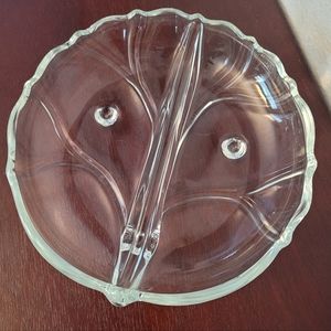 Vintage Crystal glass round divided two part relish tray from 1847